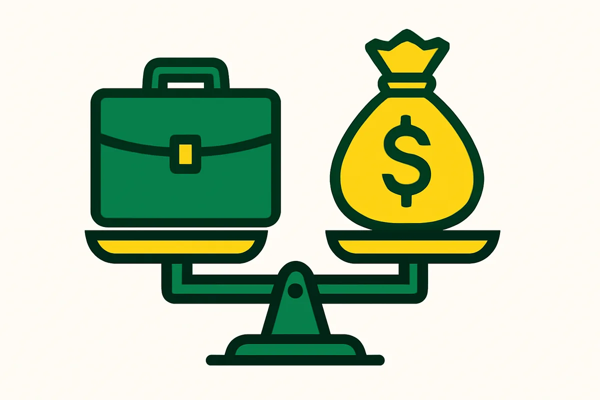 Illustration of two objects on a balance scale